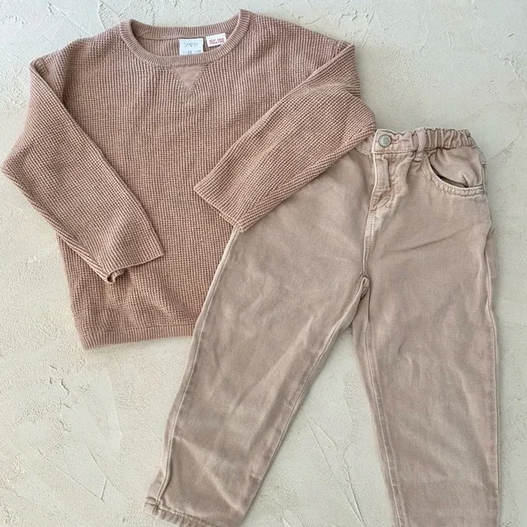 Zara mauve waffle Knit cotton Sweater and ankle Pants Set - Picture 1 of 6